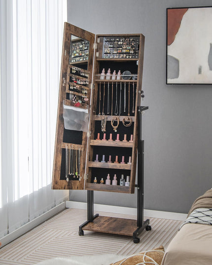 CHARMAID Jewelry Cabinet Armoire with LED Full Length Mirror, 3 Adjustable Heights, up to 69 inches
