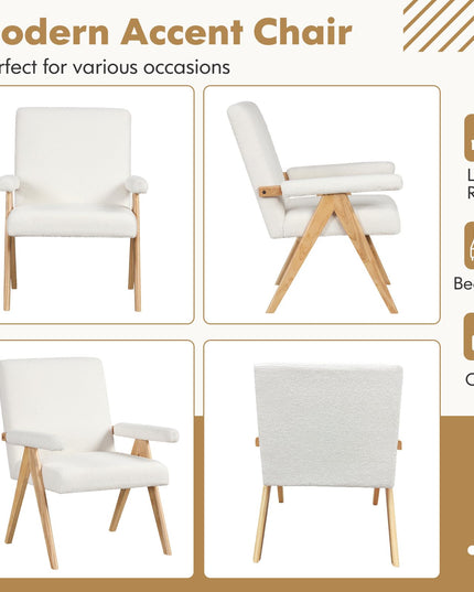Giantex Mid-Century Modern Accent Chair, Sherpa Fabric Reading Chair with Padded Armrests