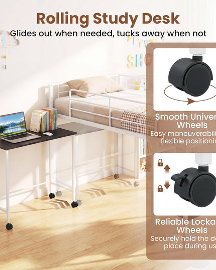 Giantex Low Loft Bed with Desk & Bookshelf Twin Size Platform Bedframe