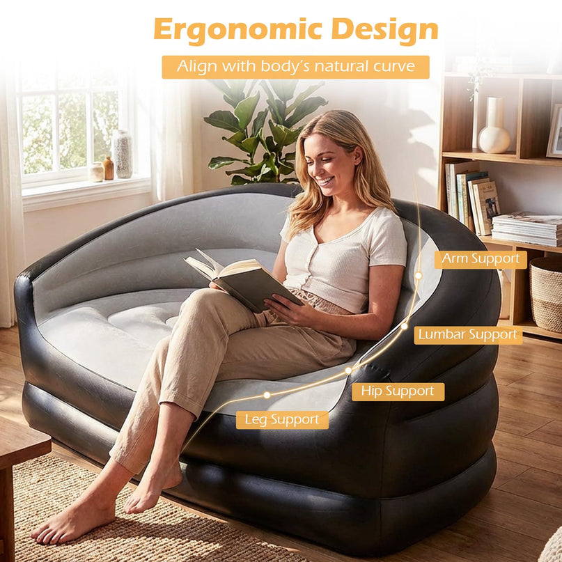 Giantex Inflatable Loveseat Couch | Portable & Foldable 2-Seater Air Sofa for Adults w/Armrests