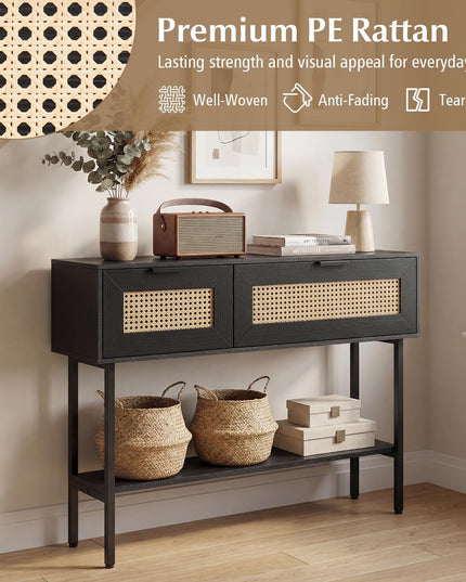 Giantex Boho Entryway Table with 2 Storage Cabinets for Entrance Hallway Foyer