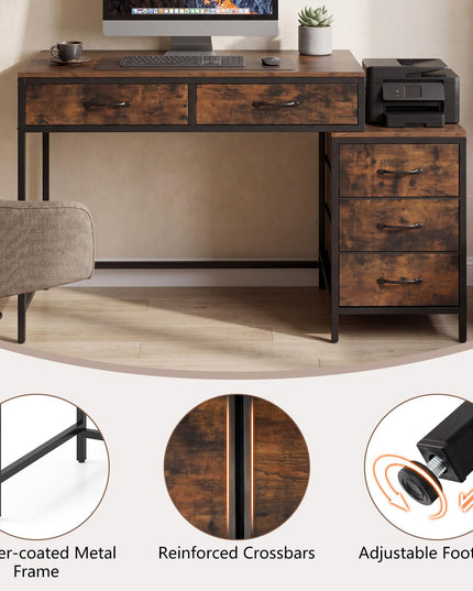 Giantex Reversible Computer Desk with 5 Drawers