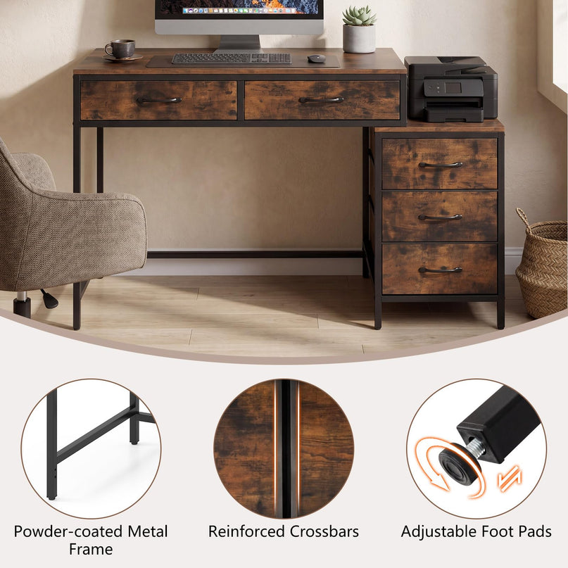 Giantex Reversible Computer Desk with 5 Drawers
