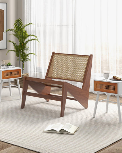 Giantex Rattan Nightstand, Mid Century Modern End Table with Handwoven Rattan Decorated Drawer