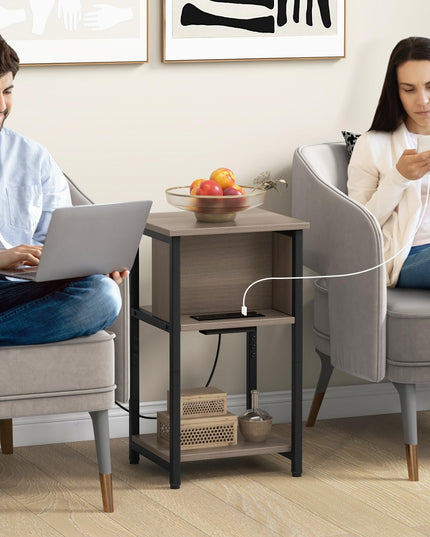 Giantex Nightstand with Charging Station, 3-Tier End Table with USB Ports & Power Outlets