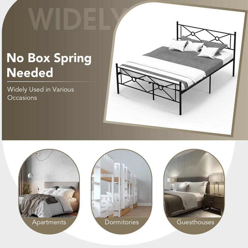 Giantex Full/Queen Size Metal Platform Bed Frame with Vintage Headboard and Footboard