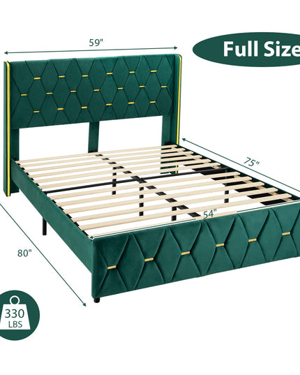 Giantex Upholstered Platform Bed Frame, Full Size Bed with Adjustable Headboard & Wooden Slat Support