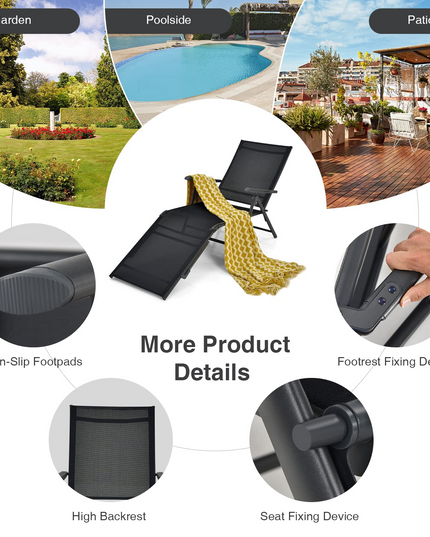 Outdoor Sunbathing Chair W/ 5-Position Backrest | Patio Lounge Chair
