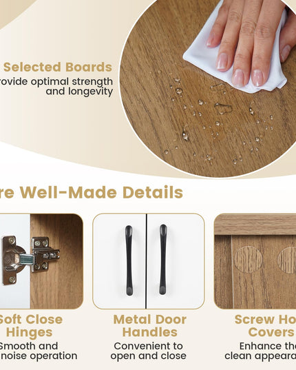 2-Door Kitchen Storage Cabinet with 5-Position Adjustable Shelf & Anti-Tipping Kits