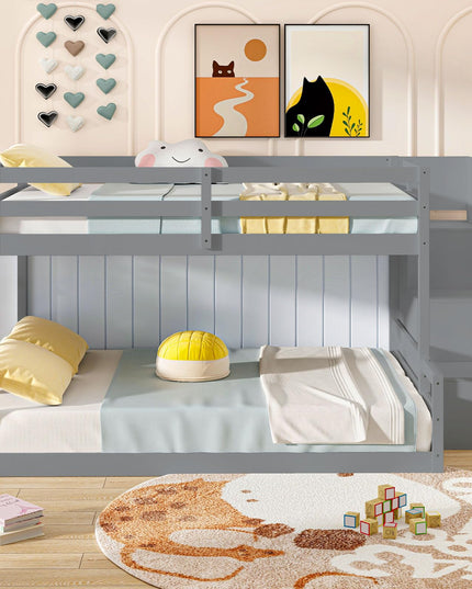 Giantex Bunk Bed with Stairs with Storage Staircase & Full-Length Guardrails