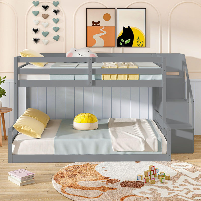 Giantex Bunk Bed with Stairs with Storage Staircase & Full-Length Guardrails