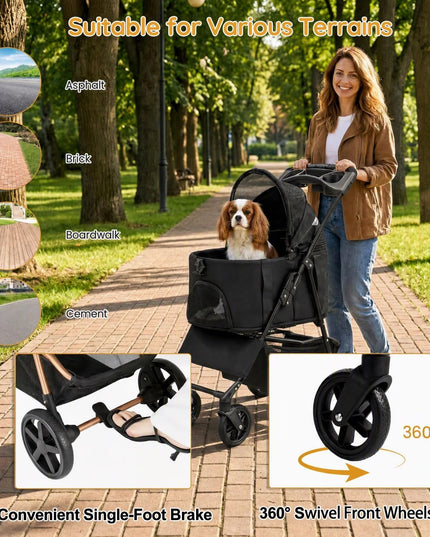 GIANTEX 3-in-1 Pet Stroller for Small Dogs & Cats with Detachable Carrier