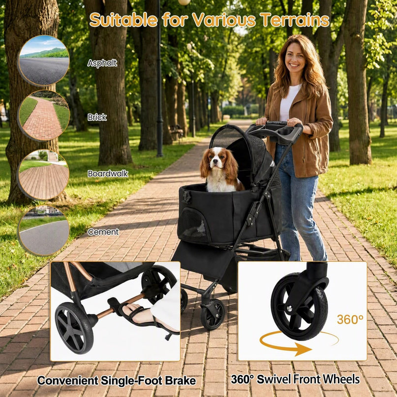 GIANTEX 3-in-1 Pet Stroller for Small Dogs & Cats with Detachable Carrier