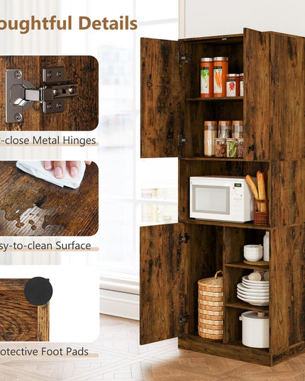 Giantex Pantry Organizers and Storage, 65.5" Tall Pantry Cabinet with Buffet Hutch, Microwave Countertop