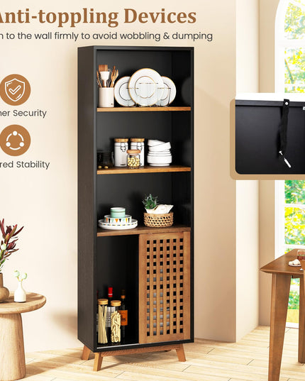 Giantex 70" Bookcase with Sliding Doors for Living Room