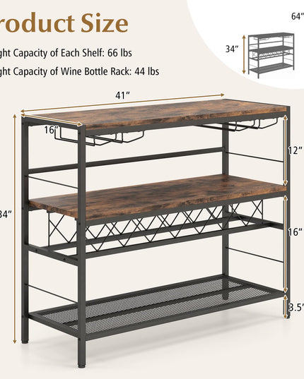 Giantex 4-Tier Wine Rack Table - 7-Bottle Wine Bar Cabinet w/ 4 Wine Racks & 16 Glasses Holder