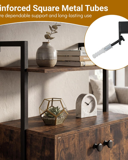 Giantex 38" Tall Industrial Wall Mount Bookshelf with Storage Cabinet (1/2)