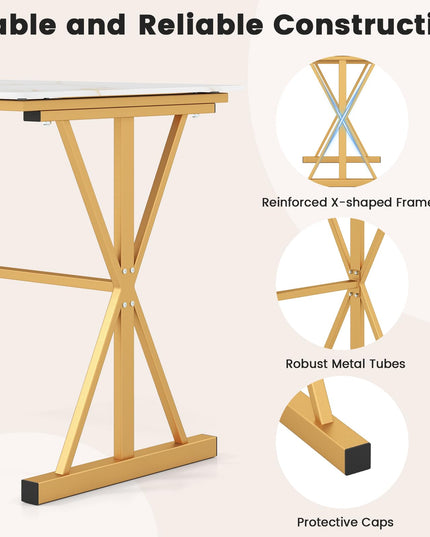 Giantex 44" Sintered Stone Dining Table with X-Shaped Gold Metal Frame