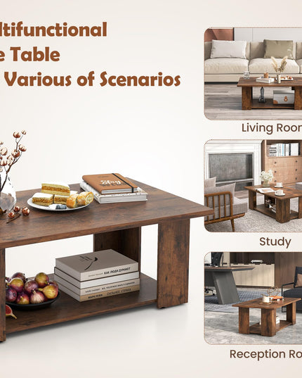 Giantex Rectangle Wood Center Table, 41" L 2-Tier Large Modern Tea Table w/Open Compartment