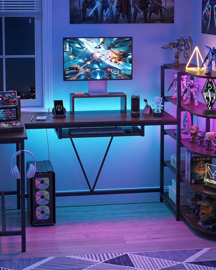 Giantex 63" U-Shaped Computer Desk with 5-Tier Bookshelf