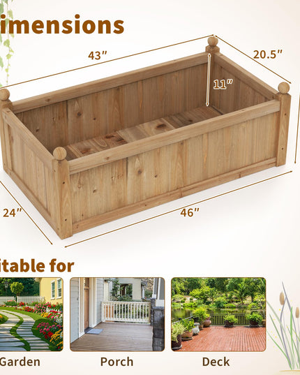 Wood Raised Garden Bed, 46” x 24” x 16” Rectangular Flower Box w/Drainage Holes
