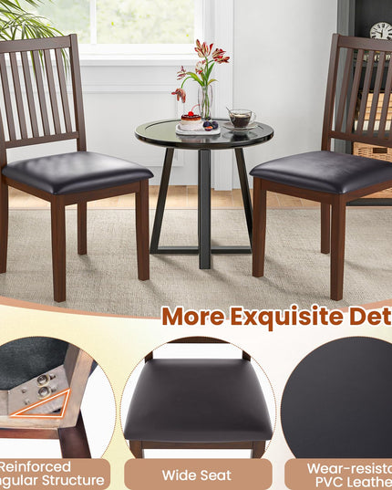 Giantex Wooden Dining Chairs Set, Upholstered Kitchen Chairs w/Slat Back, Wear-Resistant PVC Leather