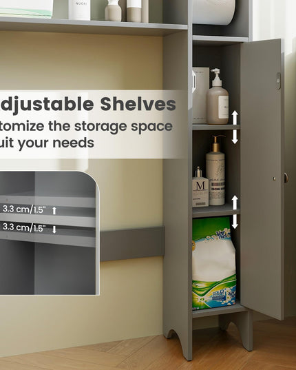 Giantex Over-The-Toilet Storage Cabinet, Bathroom Freestanding Space Saver with 1-Door Side Storage Cabinet & Paper Holder