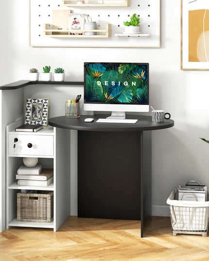 Giantex Reception Desk, Front Counter Desk with Lockable Drawer, Checkout Table with Round Tabletop