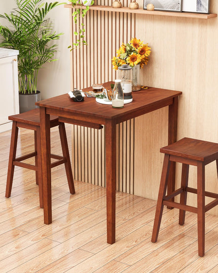Giantex Bar Table and Chairs Set - 3-Piece Counter Height Dining Table Set with Hangable Bar Stools