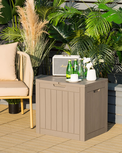 30 Gallon Wood Grain Texture Outdoor Storage Bin(Light Brown)