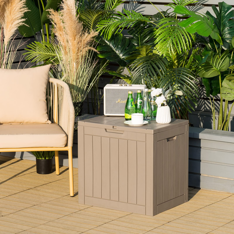 30 Gallon Wood Grain Texture Outdoor Storage Bin(Light Brown)