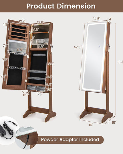 CHARMAID LED Mirror Jewelry Cabinet - Lockable Jewelry Armoire
