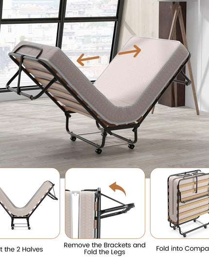 Giantex Folding Bed with Mattress - Single Cot Foldable Bed with 4" Mattress for Adults