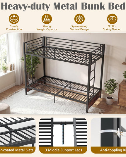 Giantex 77" x 41.5" x 71" Twin Over Twin Futon Bunk Bed