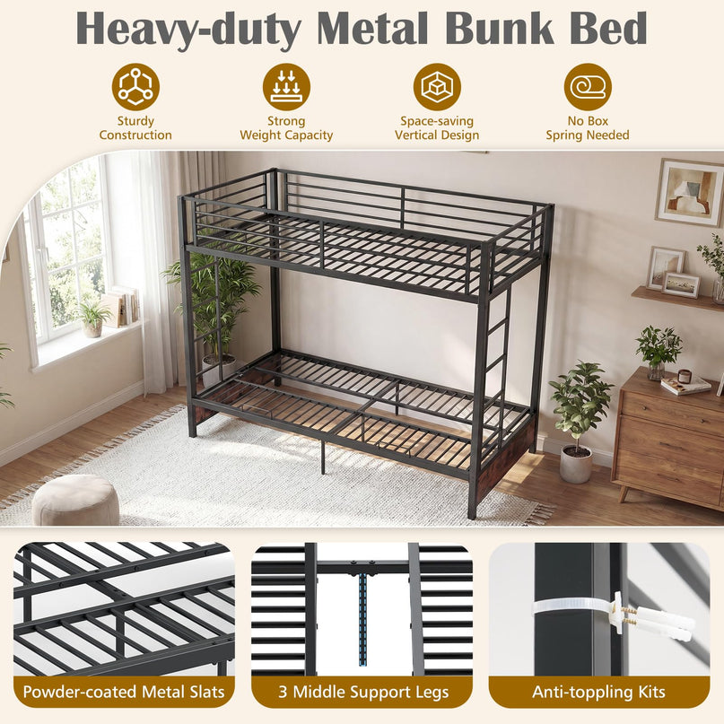 Giantex 77" x 41.5" x 71" Twin Over Twin Futon Bunk Bed