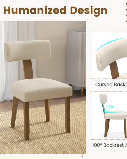 Giantex Upholstered Dining Chairs Set, Mid Century Modern Kitchen Chairs w/Curved Backrest & Rubber Wood Legs