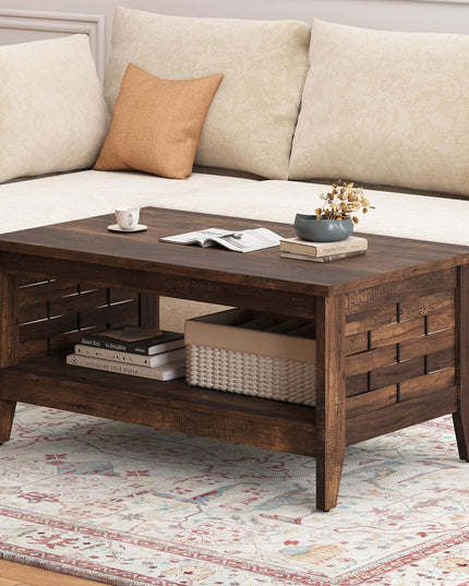 Giantex Farmhouse Coffee Table 2-Tier Center Table
