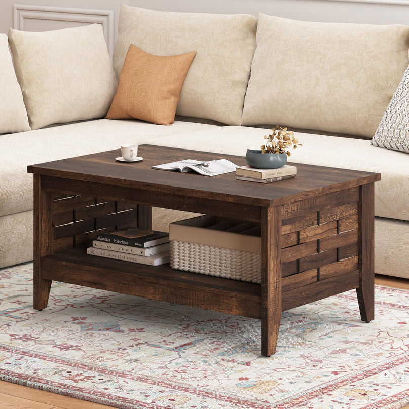 Giantex Farmhouse Coffee Table 2-Tier Center Table
