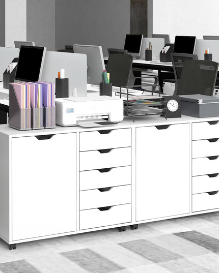 Giantex Lateral File Cabinet with Shelves - 5 Drawer Office Cabinet, White