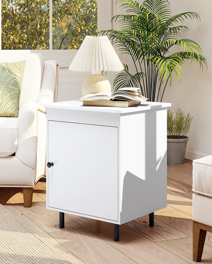 Gianex Mid Century Modern End Table with Door & Heavy-Duty Metal Leg