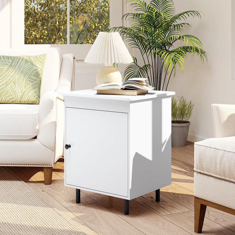 Gianex Mid Century Modern End Table with Door & Heavy-Duty Metal Leg