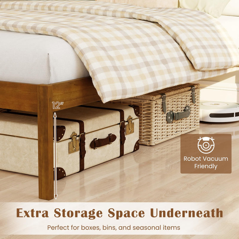 Giantex Mid-Century Modern Wood Queen/Full/Twin Size Bed Frame with Headboard