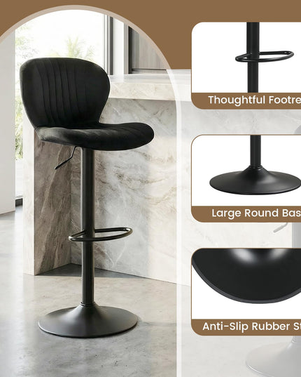 Giantex Lot de 2 ou 4 tabourets de bar | Chaises réglables hauteur comptoir avec dossiers rembourrés en velours
