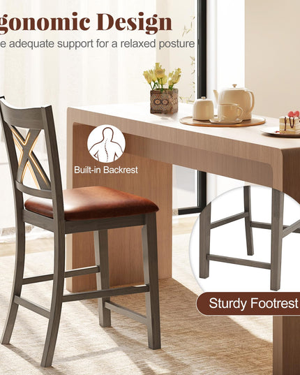 Giantex 24" Bar Stools Set of 2/4, Counter Height Bar Stools with Cross Back & Faux Leather Upholstered Seat
