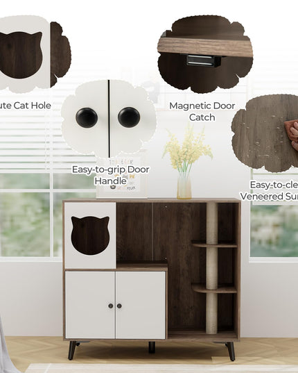 Giantex Cat Litter Box Enclosure - Wooden Cat House Washroom Hidden Furniture with Cat Tree