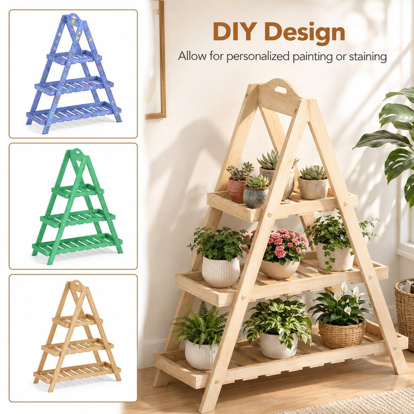 Giantex 3-Tier Plant Stand Indoor w/ Slatted Shelves