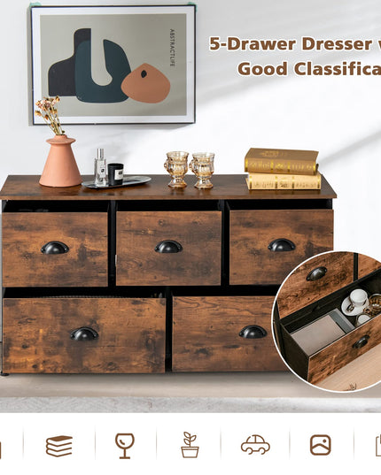 Giantex Dresser for Bedroom, Chest of Drawers with Wood Top Retro Storage Cabinet