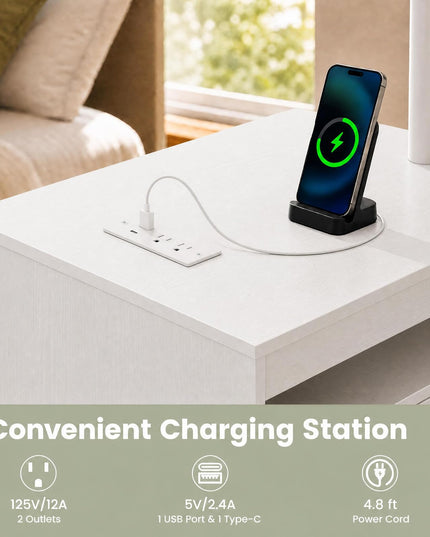 GIANTEX Rolling LED Nightstand with Charging Station (1/2)