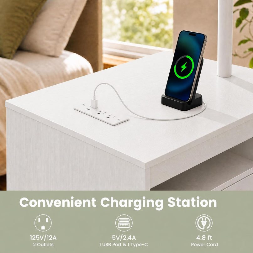 GIANTEX Rolling LED Nightstand with Charging Station (1/2)