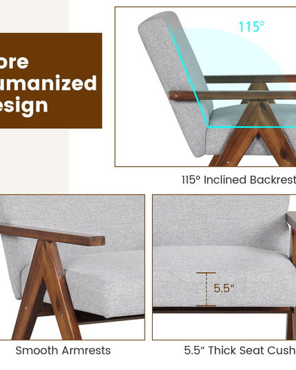 Giantex Modern Accent Chair, Linen Fabric Armchair with Solid Acacia Wood Frame, Soft Padded Cushion